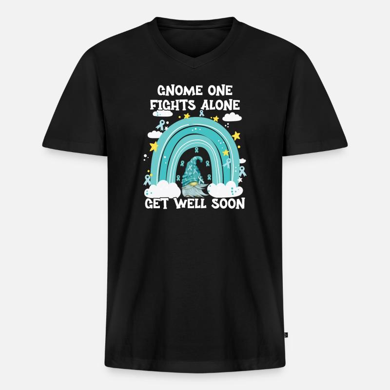 Gnome One Fights Alone Gebärmutterkrebs - Männer Premium Bio T-Shirt mit V-Ausschnitt - Schwarz