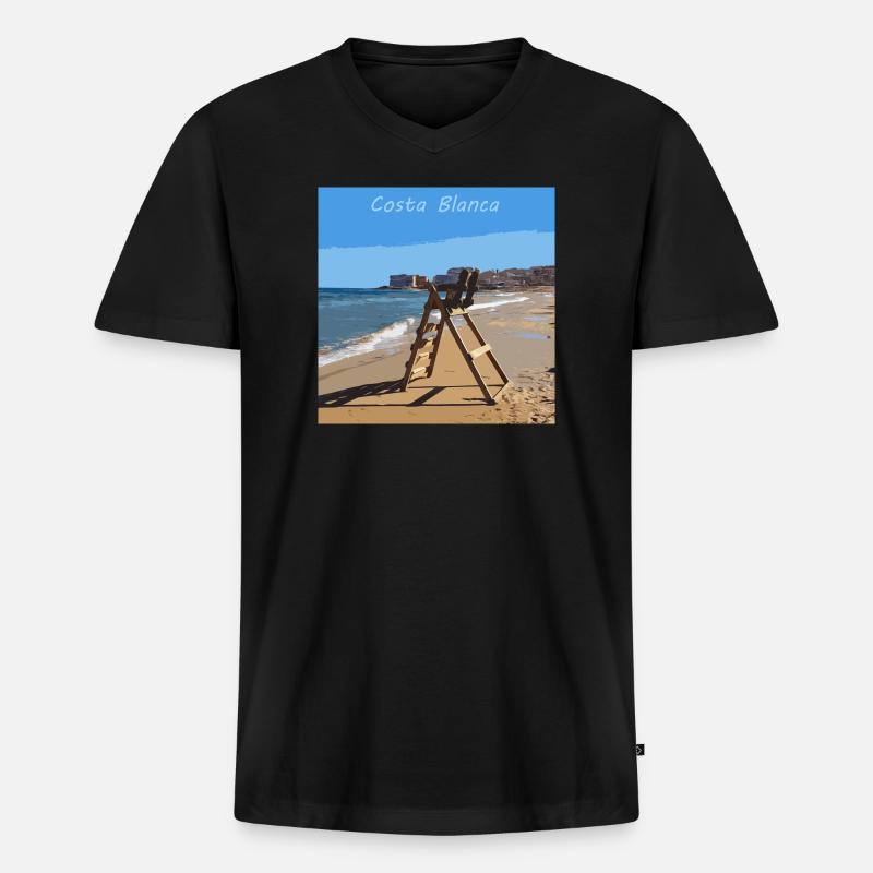 Costa Blanca - Männer Premium Bio T-Shirt mit V-Ausschnitt - Schwarz