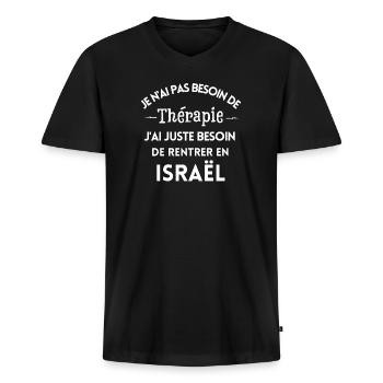 Israël, partir en Israël, rentrer en Israël - T-shirt encolure en V Premium bio Homme - noir - Devant - Nico (187cm)