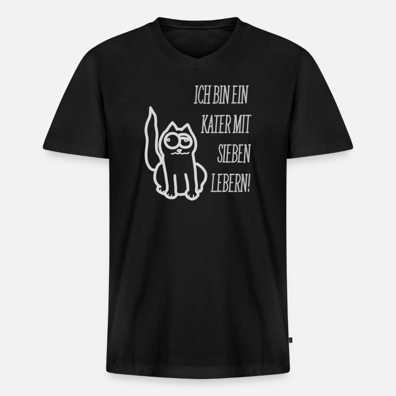 Kater mit 7 Lebern - Männer Premium Bio T-Shirt mit V-Ausschnitt - Schwarz
