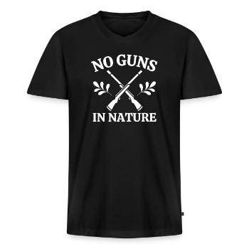 anti-chasse, contre la chasse, no guns in nature - T-shirt encolure en V Premium bio Homme - noir - Devant - Nico (187cm)