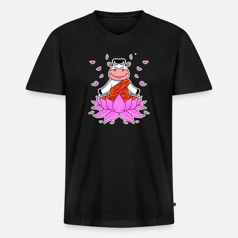 Yoga Kuh - Männer Premium Bio T-Shirt mit V-Ausschnitt - Schwarz