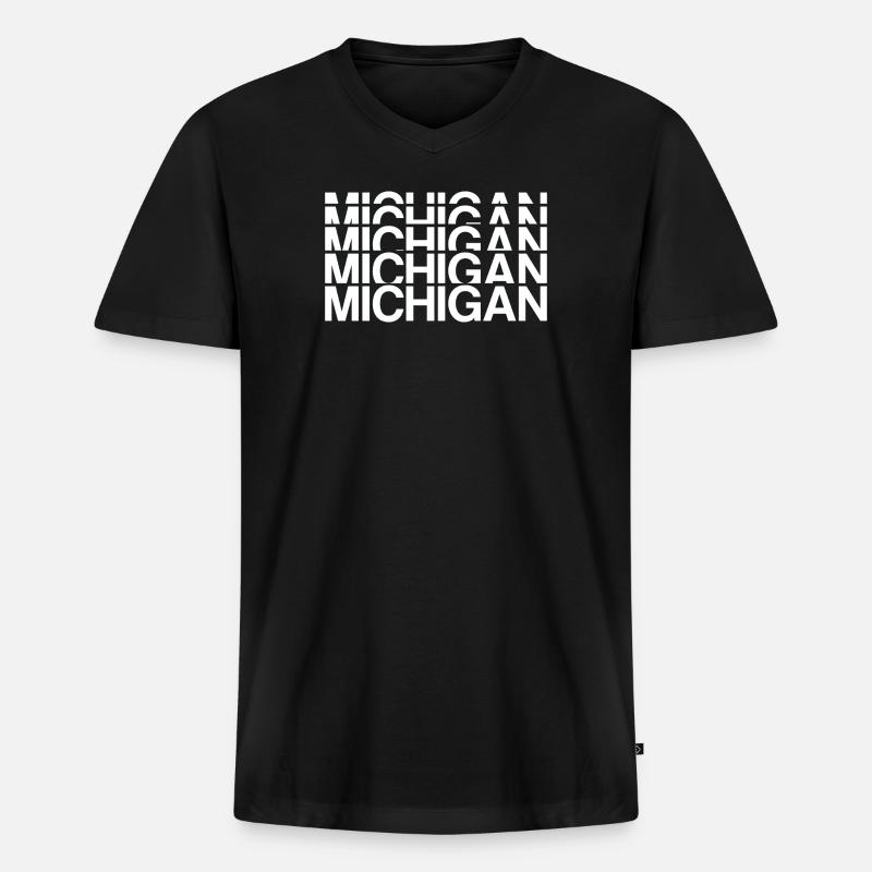 Michigan Raster Blockdesign - Männer Premium Bio T-Shirt mit V-Ausschnitt - Schwarz