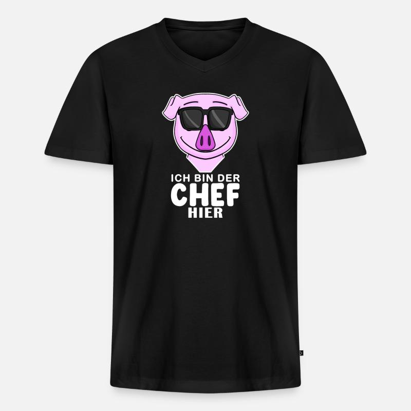 Cool Schwein Chef - Männer Premium Bio T-Shirt mit V-Ausschnitt - Schwarz