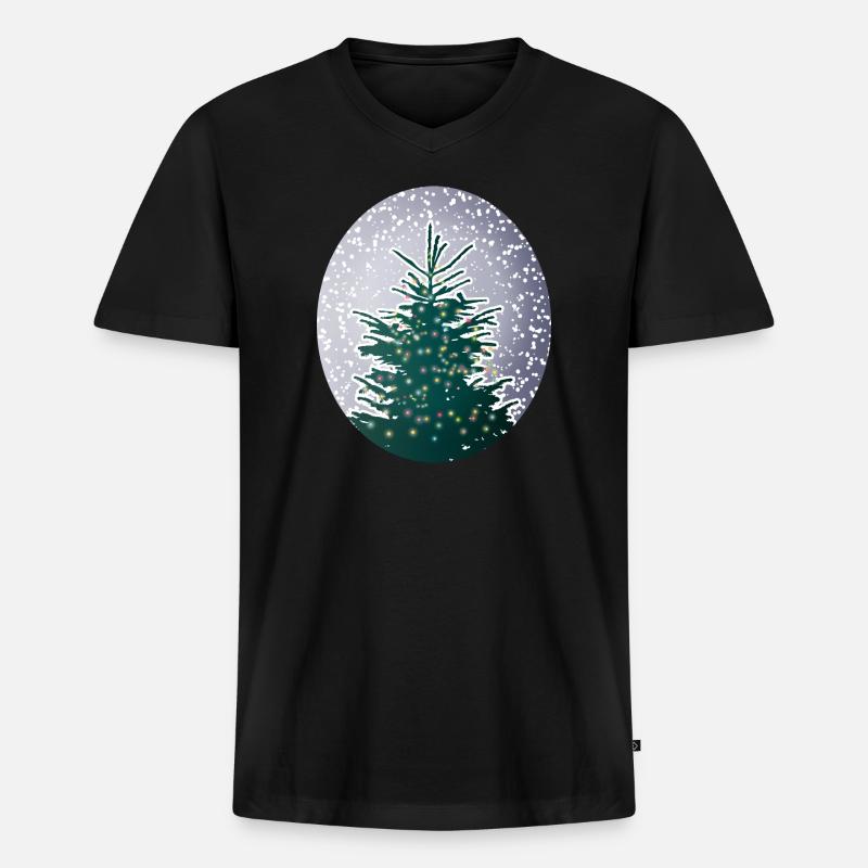 beleuchteter Weihnachtsbaum im Schnee - Männer Premium Bio T-Shirt mit V-Ausschnitt - Schwarz