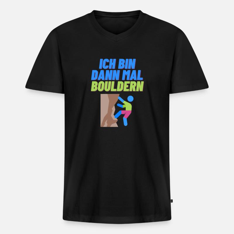 Ich bin dann mal Bouldern - Männer Premium Bio T-Shirt mit V-Ausschnitt - Schwarz