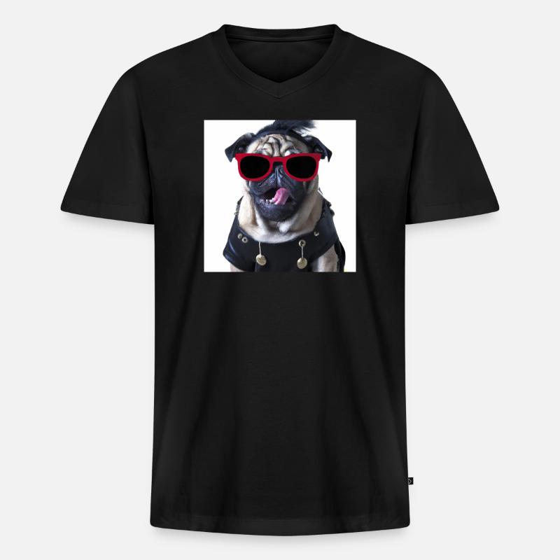 punk mops - Männer Premium Bio T-Shirt mit V-Ausschnitt - Schwarz