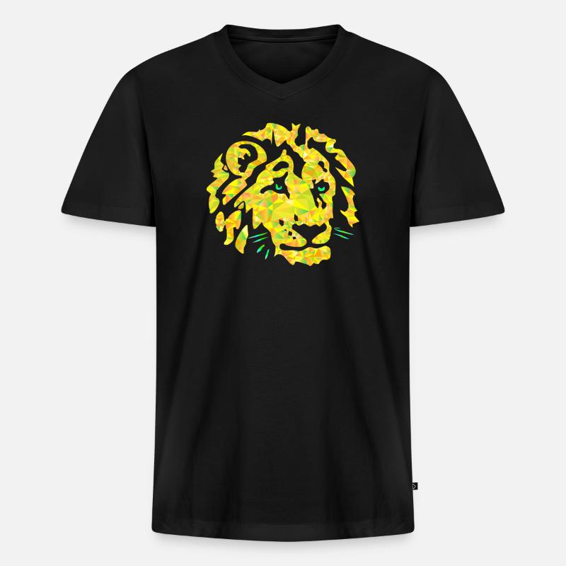 Polygon Löwe Kopf - Männer Premium Bio T-Shirt mit V-Ausschnitt - Schwarz
