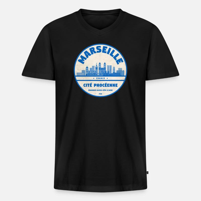 Marseille Cité Phocéenne Emblem - Männer Premium Bio T-Shirt mit V-Ausschnitt - Schwarz