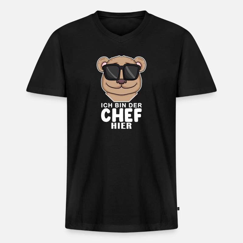 Cool Bär Chef Spruch - Männer Premium Bio T-Shirt mit V-Ausschnitt - Schwarz