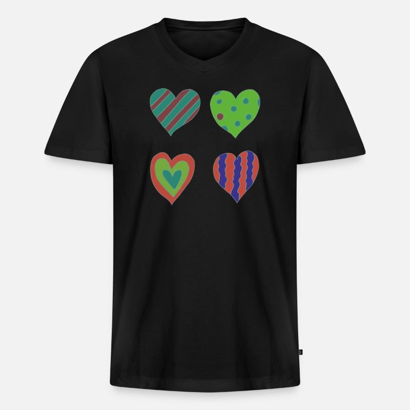 herzen variation - Männer Premium Bio T-Shirt mit V-Ausschnitt - Schwarz