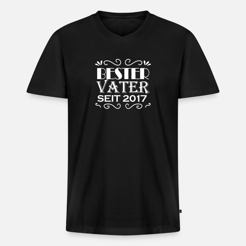 Bester Vater seit 2017 - Männer Premium Bio T-Shirt mit V-Ausschnitt - Schwarz