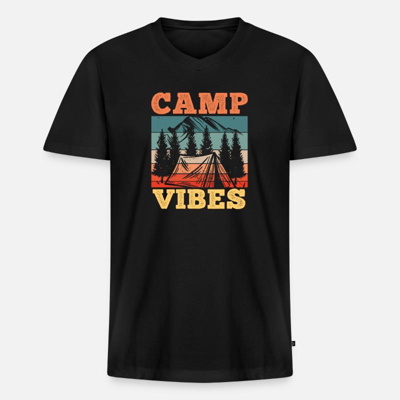 Camp Vibes Bergwald Abenteuer - Männer Premium Bio T-Shirt mit V-Ausschnitt - Schwarz