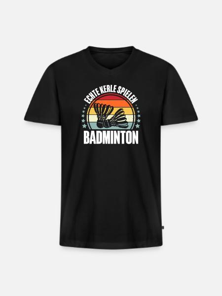Badminton - Männer Premium Bio T-Shirt mit V-Ausschnitt - Schwarz