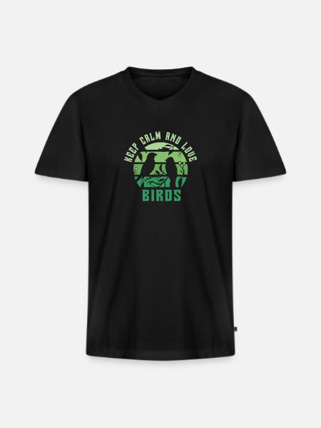 Keep calm and love birds - Men's Premium Organic T-shirt with V-neck - black