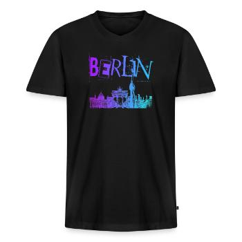 Berlin Skyline Panorama - T-shirt encolure en V Premium bio Homme - noir - Devant - Nico (187cm)