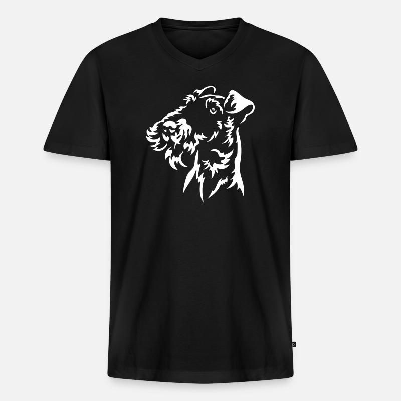 Foxterrier Kopf "Black Edition" - Männer Premium Bio T-Shirt mit V-Ausschnitt - Schwarz