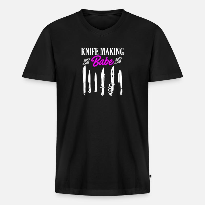 Knife Making Babe Messer Design - Männer Premium Bio T-Shirt mit V-Ausschnitt - Schwarz