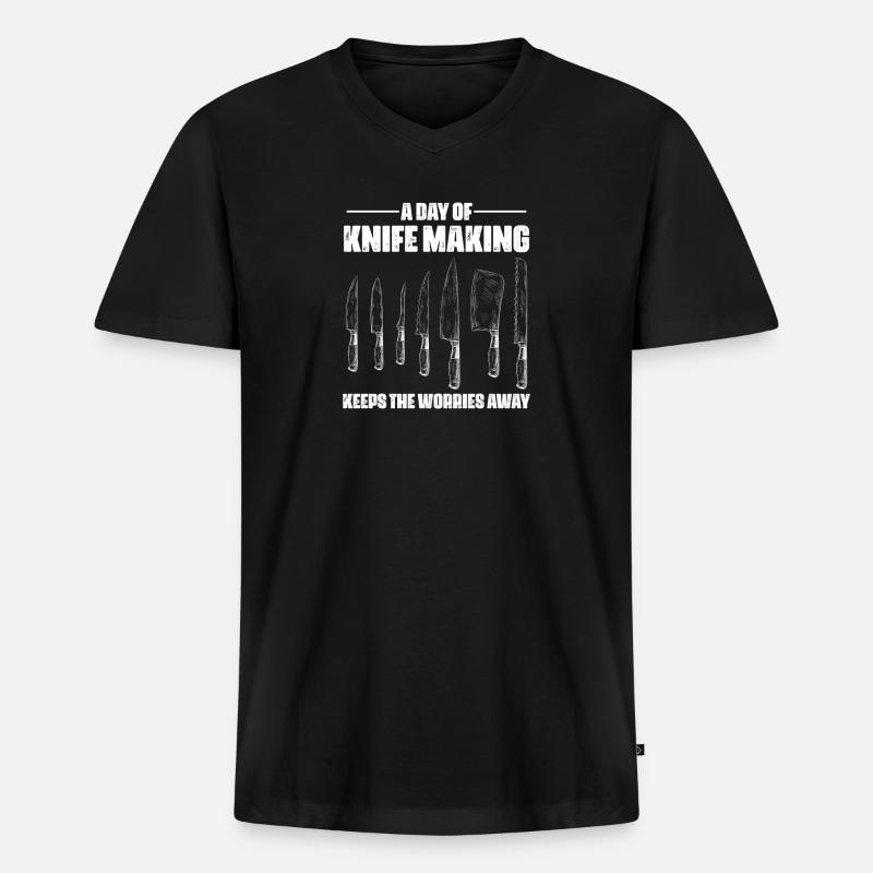 Knife Making Schmied Design - Männer Premium Bio T-Shirt mit V-Ausschnitt - Schwarz