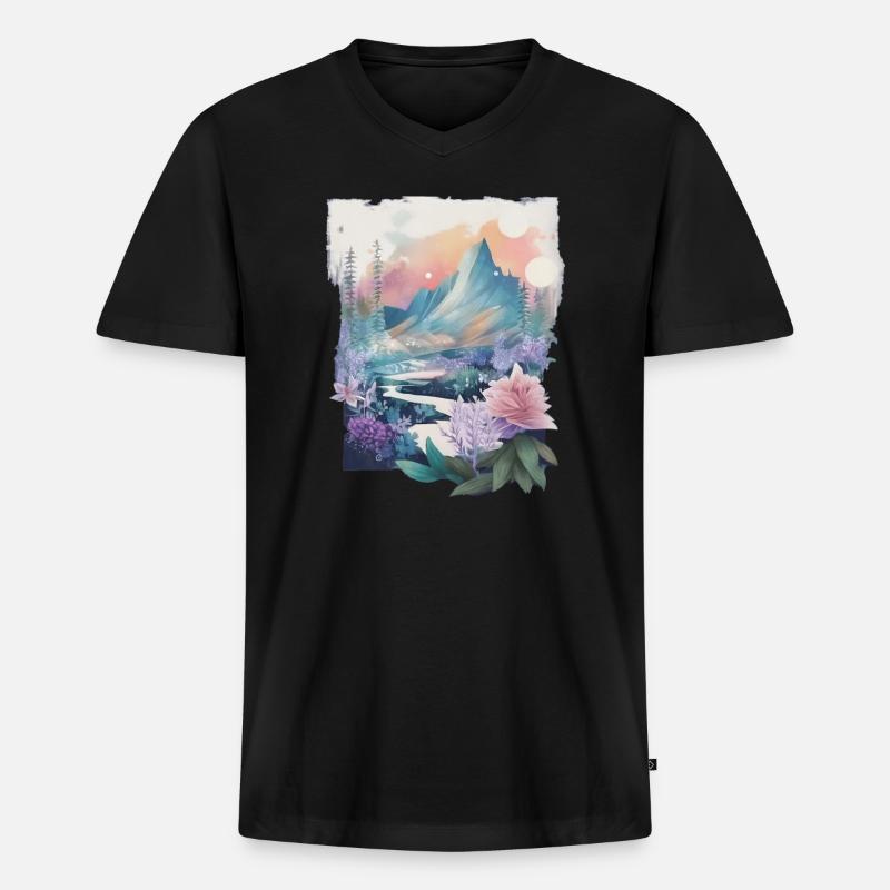Blumenlandschaft - Männer Premium Bio T-Shirt mit V-Ausschnitt - Schwarz