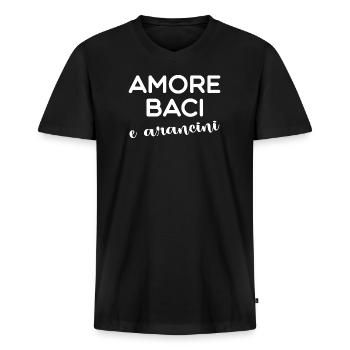 t-shirt amore baci arancini maglietta Sicilia - Maglietta ecologica premium da uomo con scollo a V - nero - Fronte - Nico (187cm)