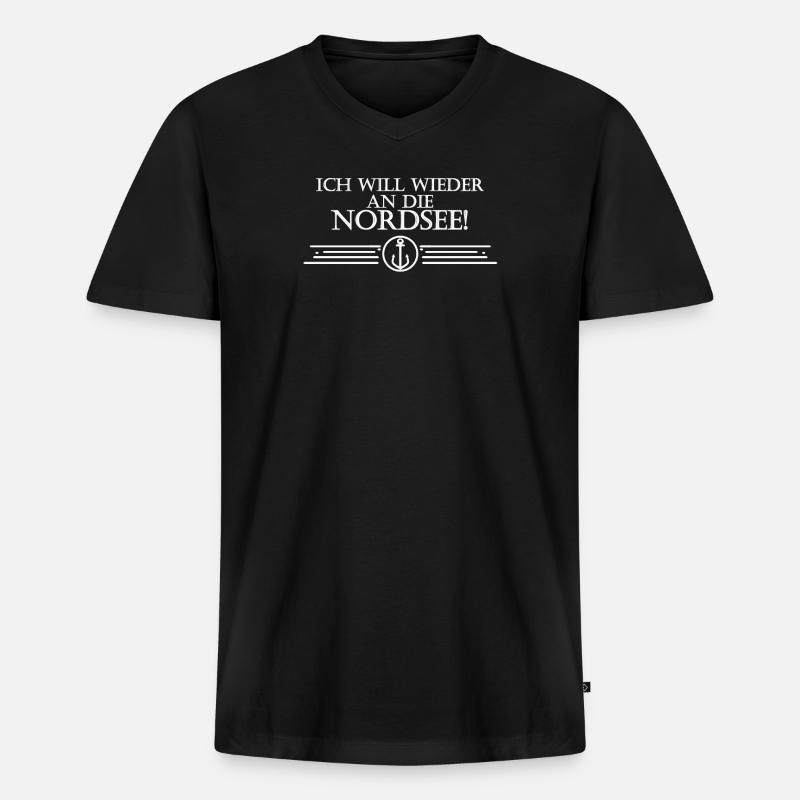 Nordsee Spruch Anker Ornament - Männer Premium Bio T-Shirt mit V-Ausschnitt - Schwarz