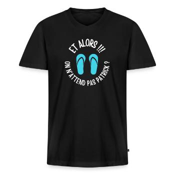 camping, fan de camping, film culte - T-shirt encolure en V Premium bio Homme - noir - Devant - Nico (187cm)