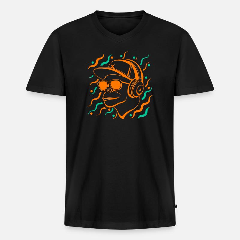 Coole Affe mit Kopfhörern - Männer Premium Bio T-Shirt mit V-Ausschnitt - Schwarz