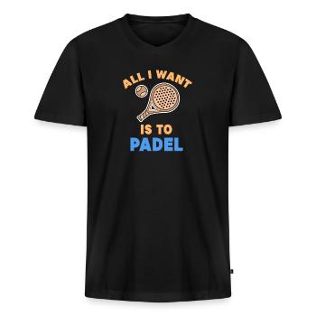 Déclaration de padel Joueurs de jeux de padel Raquettes Balles - T-shirt encolure en V Premium bio Homme - noir - Devant - Nico (187cm)