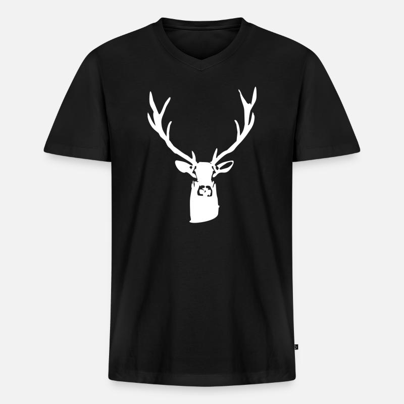 Edler Hirsch - Männer Premium Bio T-Shirt mit V-Ausschnitt - Schwarz