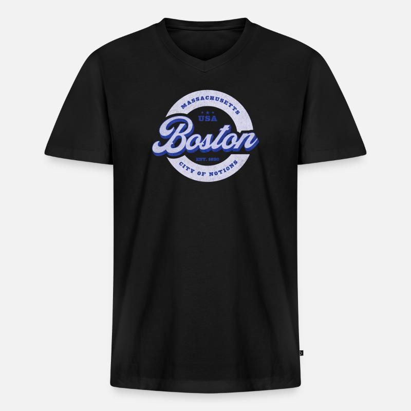 Boston Schriftzug Kreisabzeichen - Männer Premium Bio T-Shirt mit V-Ausschnitt - Schwarz