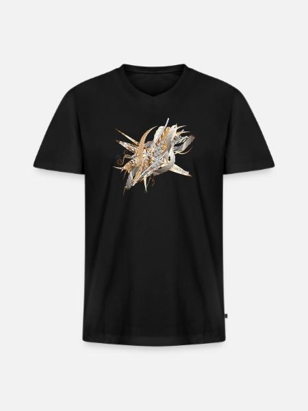 kunstnerisk filigran motiv lavet af bånd og fjer - Premium økologisk T-shirt med V-hals til mænd - sort