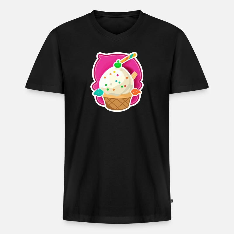 Eis, Eiscreme - Männer Premium Bio T-Shirt mit V-Ausschnitt - Schwarz