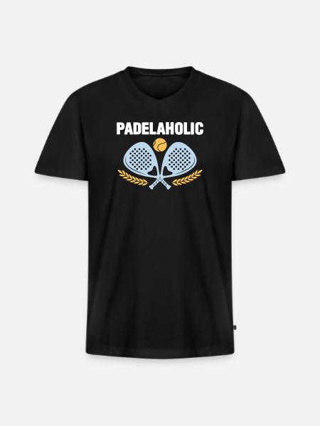 Padel Tennis Padelaholic - Premium økologisk T-shirt med V-hals til mænd - sort