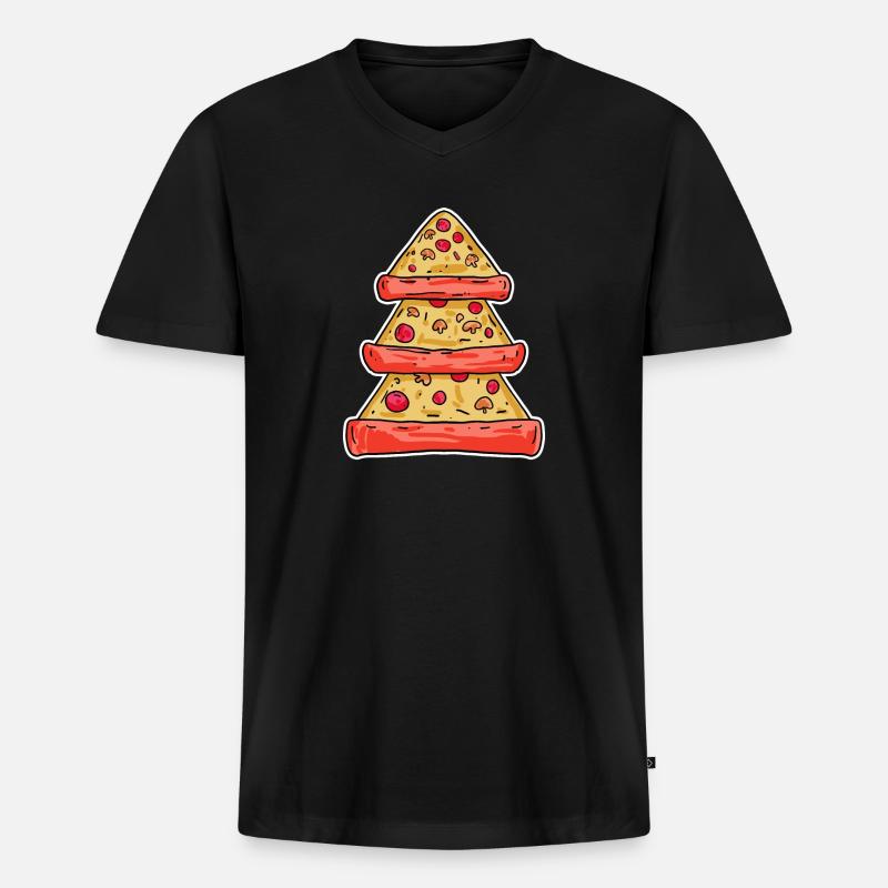 Pizza Baum - Männer Premium Bio T-Shirt mit V-Ausschnitt - Schwarz