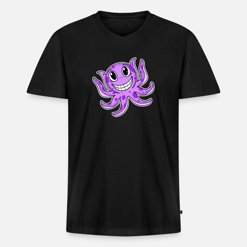 Krake Tintenfisch - Männer Premium Bio T-Shirt mit V-Ausschnitt - Schwarz