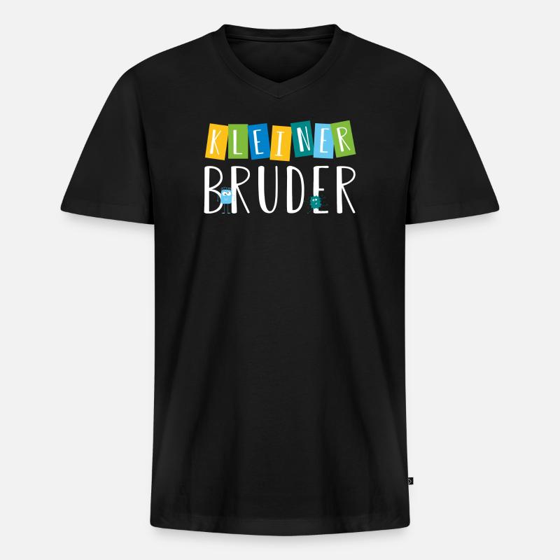 kleiner Bruder - süße Monster - Männer Premium Bio T-Shirt mit V-Ausschnitt - Schwarz