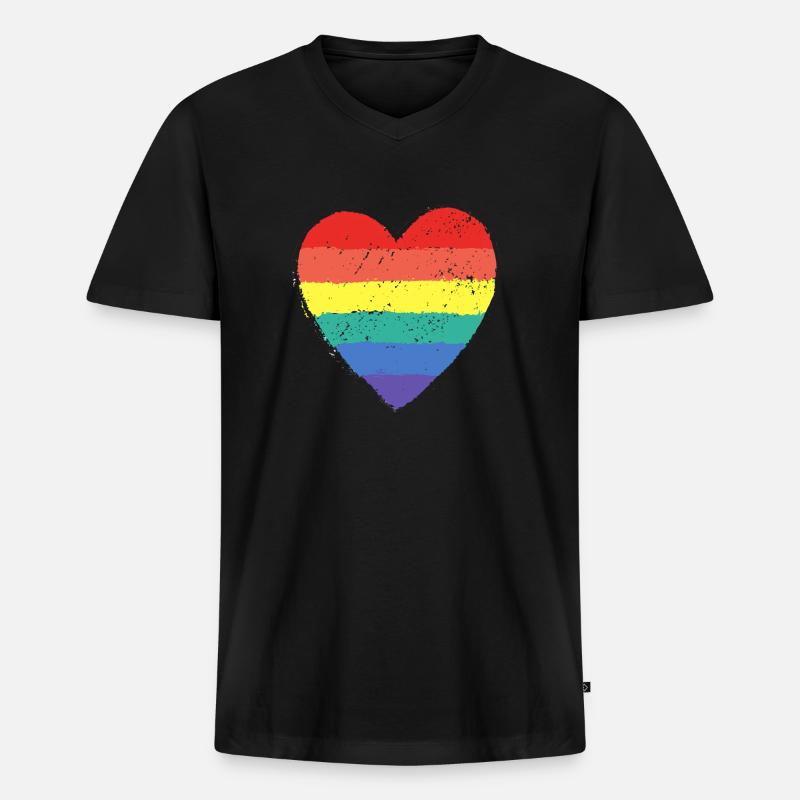 Rainbow Heart & Pride - Männer Premium Bio T-Shirt mit V-Ausschnitt - Schwarz