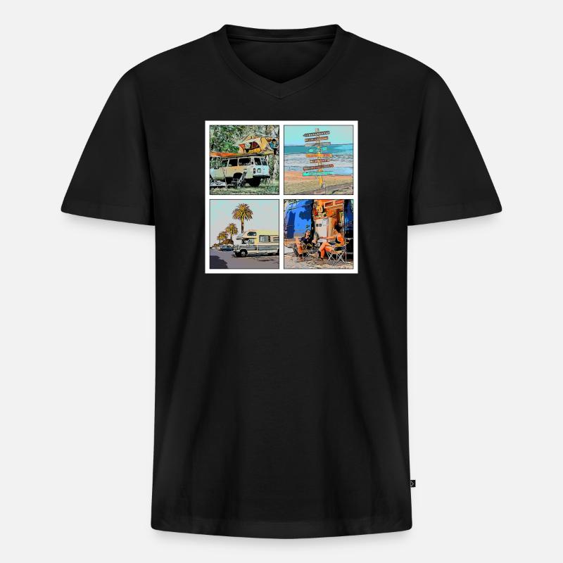 CAMPING - Männer Premium Bio T-Shirt mit V-Ausschnitt - Schwarz