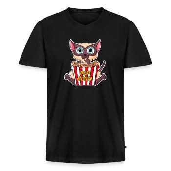 Popcorn Kino Katze Filme Film Filmabend - Männer Premium Bio T-Shirt mit V-Ausschnitt - Schwarz - Vorne - Nico (187cm)