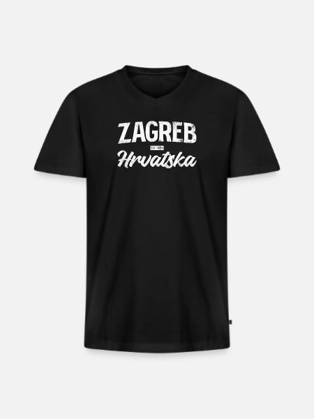 Zagreb Hrvatska Lettering - Men's Premium Organic T-shirt with V-neck - black