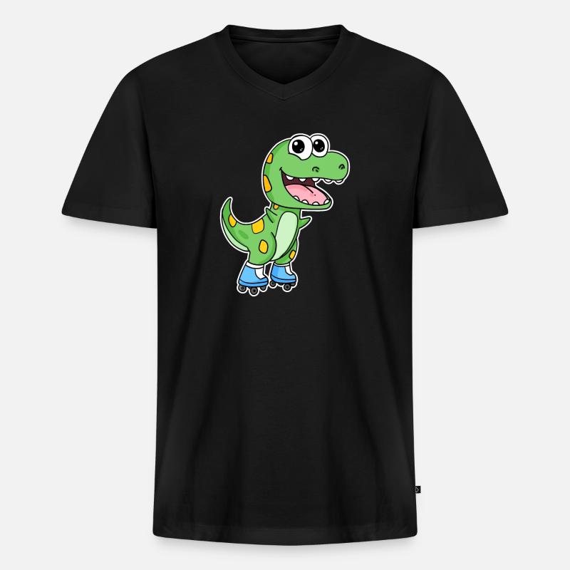Dinosaurier Skating - Männer Premium Bio T-Shirt mit V-Ausschnitt - Schwarz
