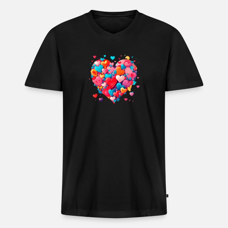 Liebe Herz - Männer Premium Bio T-Shirt mit V-Ausschnitt - Schwarz