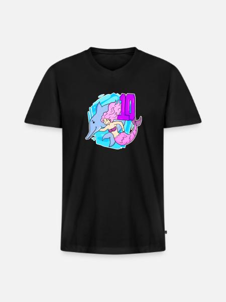 Pige - 10 års fødselsdag Havfrue - Datter - Premium økologisk T-shirt med V-hals til mænd - sort