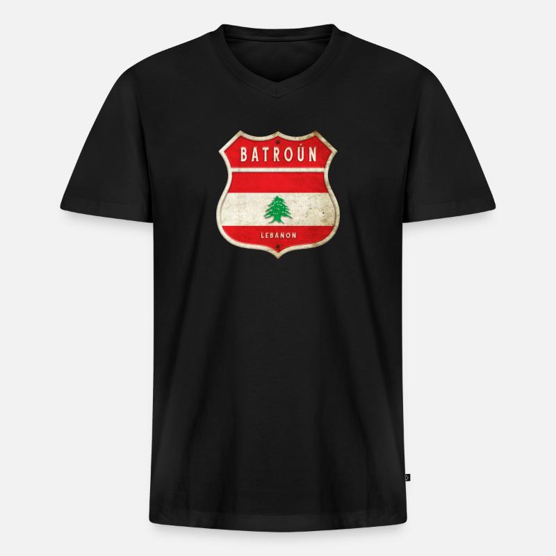 Batroun Libanon Wappen Flaggen Design - Männer Premium Bio T-Shirt mit V-Ausschnitt - Schwarz