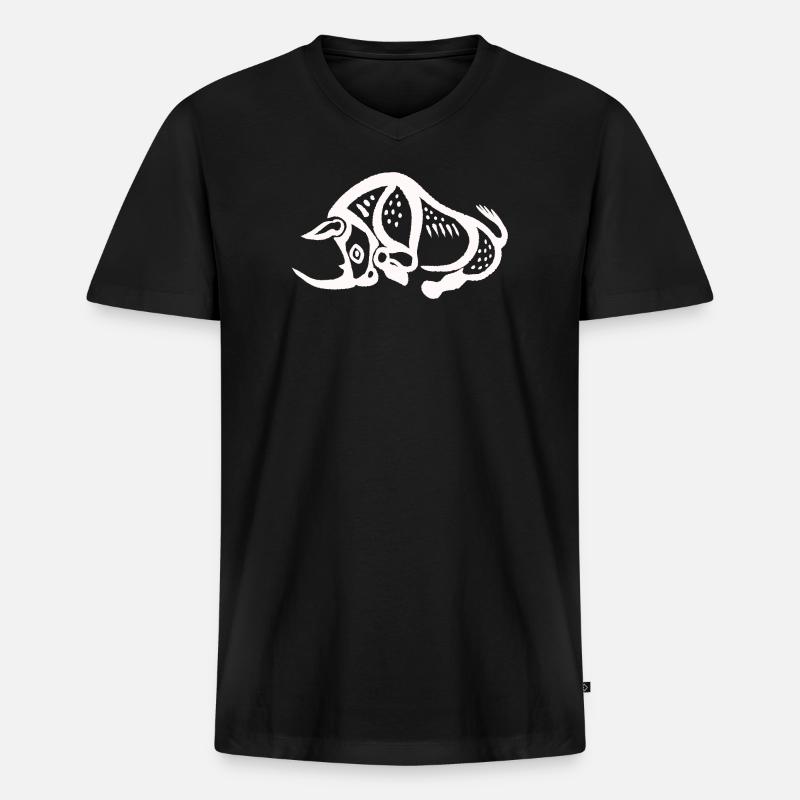 Prähistorisches Nashorn - Weiß - Männer Premium Bio T-Shirt mit V-Ausschnitt - Schwarz