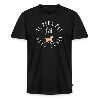 je peux pas j'ai aqua poney - T-shirt encolure en V Premium bio Homme - noir - Devant - Nico (187cm)