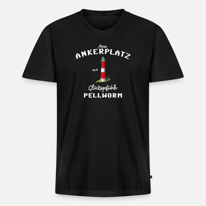 Pellworm , Ankerplatz der Glücksgefühle - Männer Premium Bio T-Shirt mit V-Ausschnitt - Schwarz