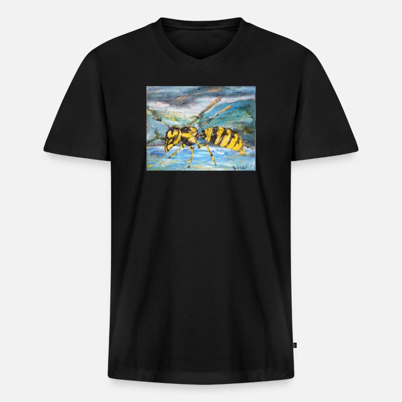 Illustration einer Wespe  - Männer Premium Bio T-Shirt mit V-Ausschnitt - Schwarz