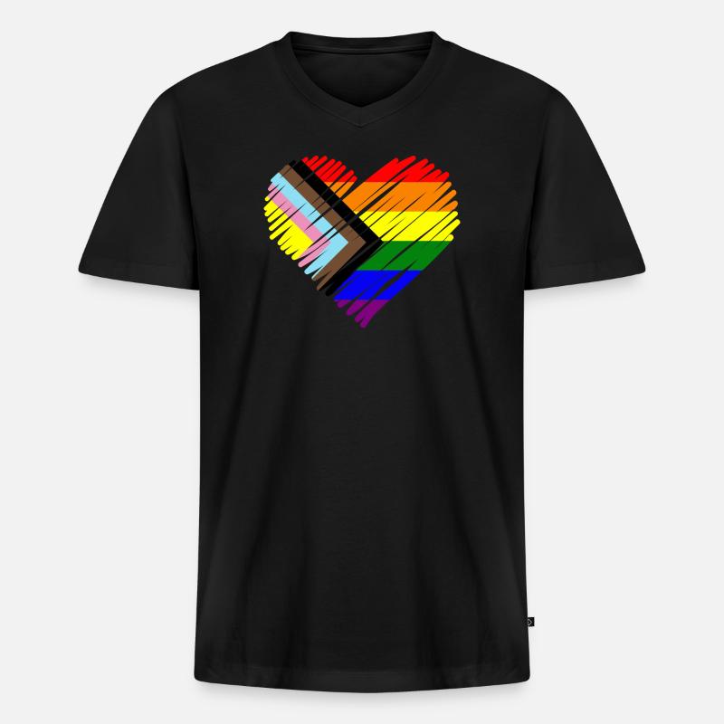 Pride Herz Chevron Muster - Männer Premium Bio T-Shirt mit V-Ausschnitt - Schwarz